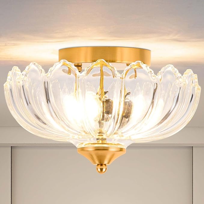 Ceiling Light, Vintage Light Fixtures Transparent Glass Shade 9.8 Inch Semi Flush Mount Ceiling Light Hallway Vintage Lights Fixture Ceiling for Living Room, Bedroom, Dining Room