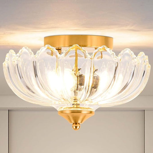 Ceiling Light, Vintage Light Fixtures Transparent Glass Shade 9.8 Inch Semi Flush Mount Ceiling Light Hallway Vintage Lights Fixture Ceiling for Living Room, Bedroom, Dining Room