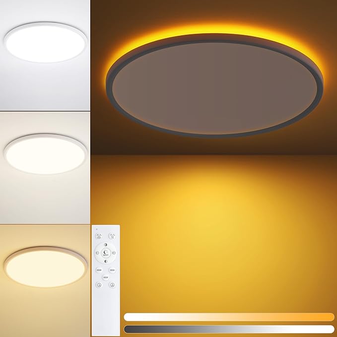 19 Inch Flush Mount Ceiling Light with Night Light, 45W 4500LM, Dimmable LED Ceiling Lights Fixture with Remote Control, 3000K/4000K/6500K Selectable, Slim Bright Bedroom Light Fixture, Round White