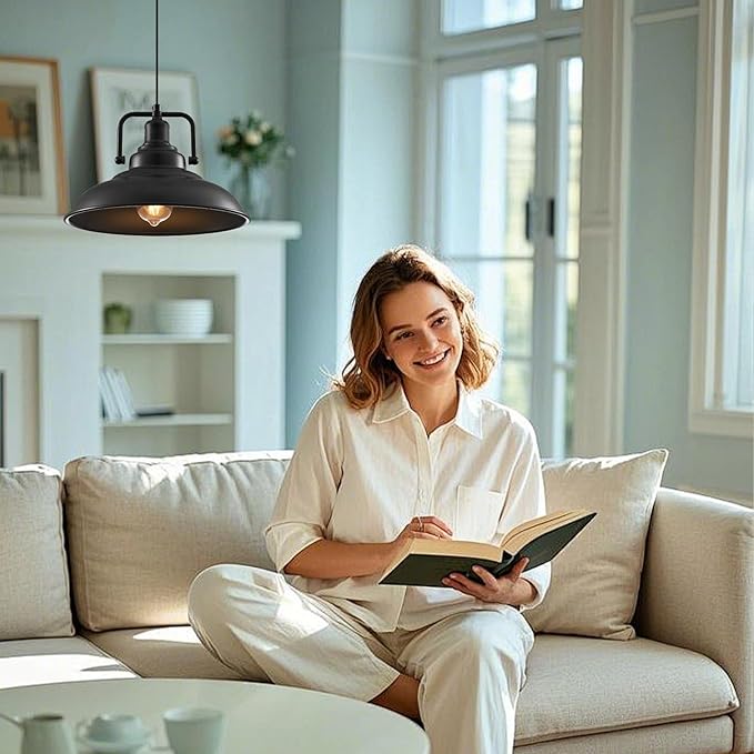 Black Pendant Light 12.5 inches 2 Packs, Farmhouse Pendant Light, Modern Pendant Lights, Kitchen Pendant Lights, Pendant Lights Kitchen Island for Dinning Room Entryway Barn