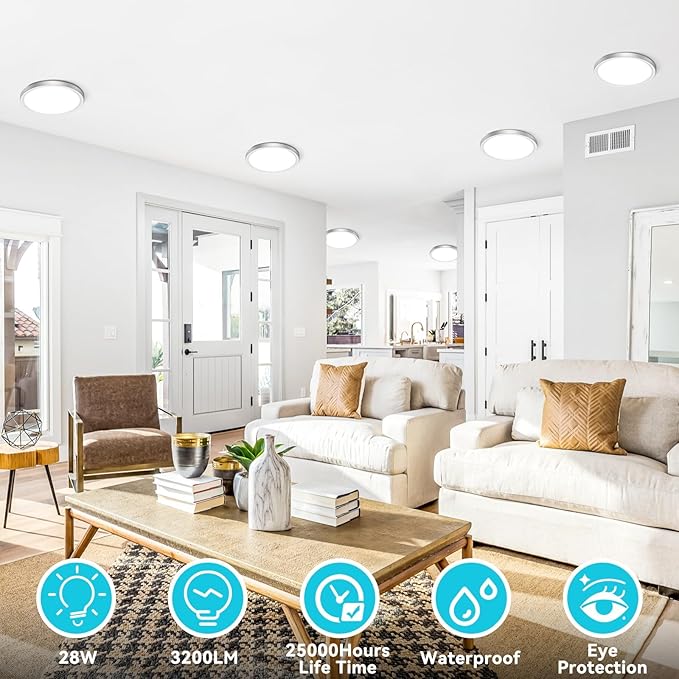libtit 7 Inch Nickel Brushed Flush Mount Ceiling Light, 15W Ceiling Light Fixture,3000K/4000K/6500K Color Selectable,Ultra-Thin Round Ceiling Lighting Fixture for Bedroom Kitchen Pantry, 2 Pack