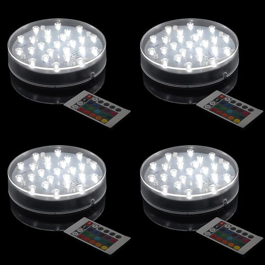 LARDUX Pack of 4 LED Lights Base with Remote - 6-inch Round Lights Display Stand for Effiel Tower Vase Crystal Glass Art LED Pedestal Base - Charging USB or Battery Powered