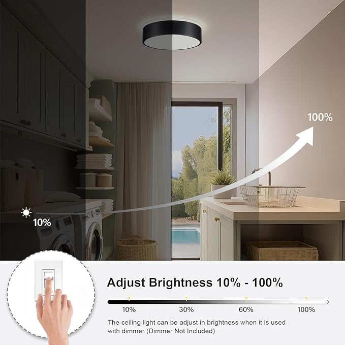 Black Flush Mount Ceiling Lights, Modern Dimmable 5CCT Close to Lighting Fixture, 2700K-6000K LED Round Ceiling Lamp for Kitchen Hallway Bedroom Laundry Room Entryway Bathroom-11.8in