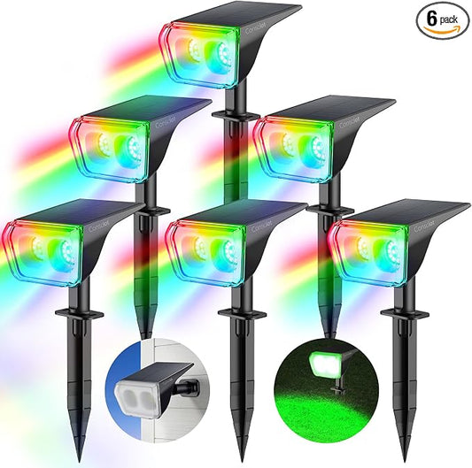 Solar Lights Outdoor Waterproof IP67, 30 LEDs Color Changing Garden Lights, 10 Colors, 2 in 1 Adjustable Wall Lights, 2 Working Mode, Dusk to Dawn, for Landscape Pathway Yard Walkway, 6 Pack