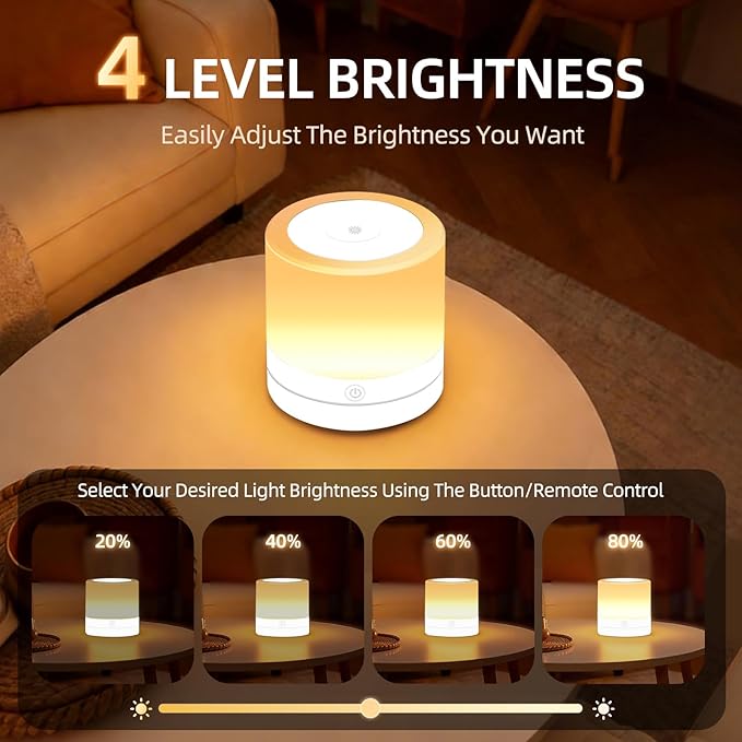 Portable Night Light for Kids, USB Rechargeable Small Desk Lamp,13 RGB Colors & 4 Brightness & 1 Remote, Touch Bedside Table Lamp for Nursery Bedroom Living Room Home (White)