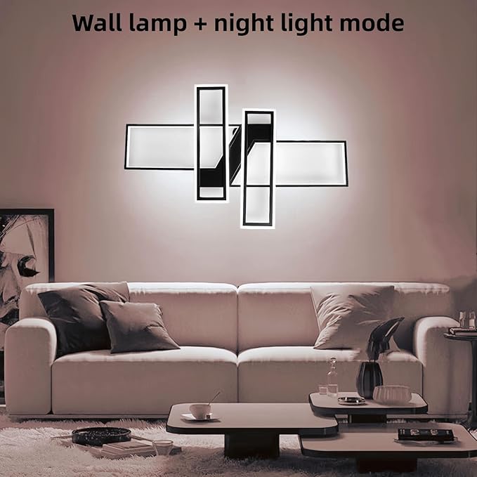 SMG Modern LED Ceiling Lights Fixture for Bedroom, 35" Remote Control Dimmable Led Chandelier, Flush Mount Square Design Ceiling Lamp for Kitchen Living Room Black