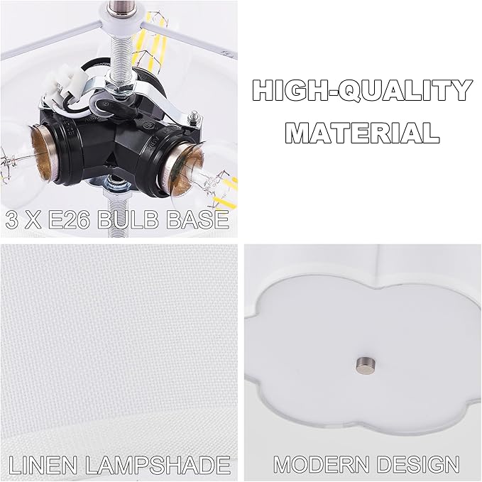 Modern Drum Semi Flush Mount Ceiling Light Fixture Modern 3-Lights Linen Drum Ceiling Lighting with Chrome Finish, Vintage Modern Ceiling Light for Laundry Room, Kitchen, Basement, Bedroom