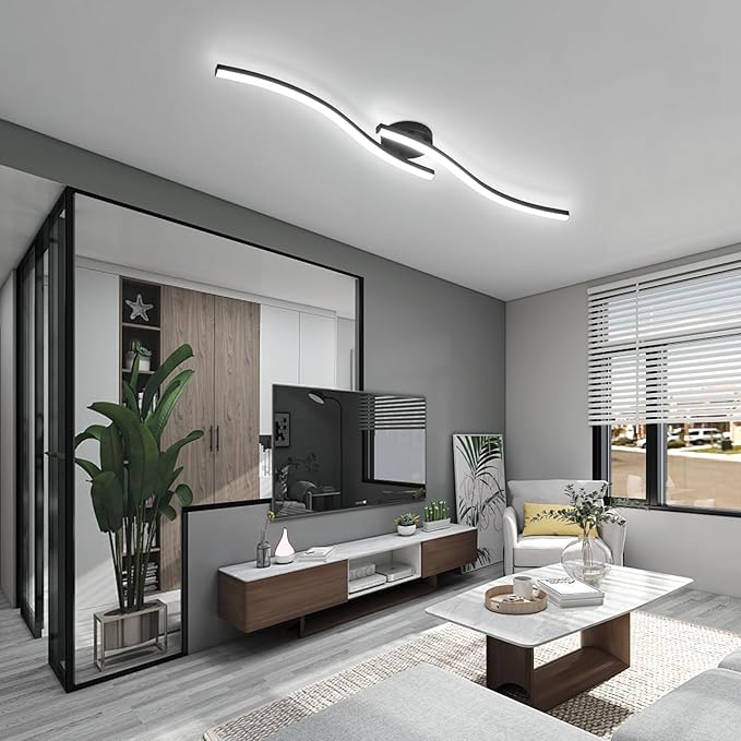39.37Inch Linear Ceiling Light 6000K Black Modern Ceiling Light Fixture 28W Long Flush Mount Ceiling Lamp for Hallway, Kitchen, Bedroom, Dining Room