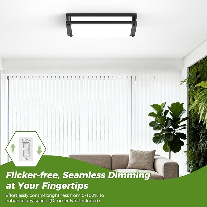13 Inch 36W Flush Mount LED Ceiling Light Fixtures (450W Equiv), 3200LM Black Square Dimmable Ceiling Light, 2700K/3000K/4000K/5000K/6500K Adjustable Modern LED Lights for Bedroom Kitchen Bathroom