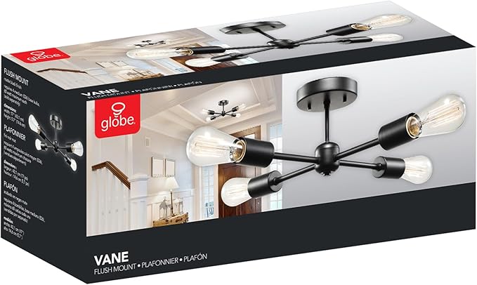 Globe Electric 66008 Vane 4-Light Flush Mount Ceiling Light, Matte Black