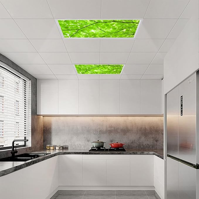 2 Pack Fluorescent Light Cover for Ceiling, Green Branches and Leaves Magnetic Cover, Classroom Supplies for School, Home Office