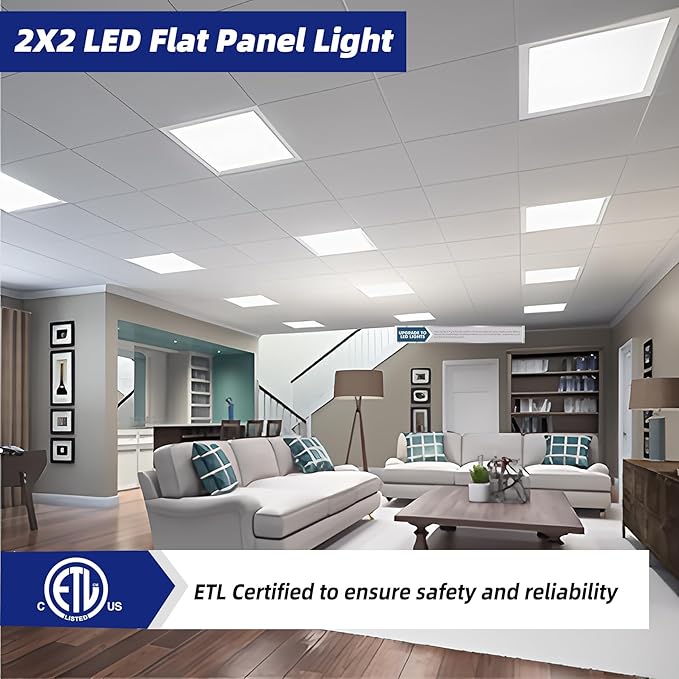 6PCS 2x2 LED Flat Panel Light, 45W 5000K Recessed Edge-Lit 2x2 LED Drop Ceiling Light, 5800lm Lay in Fixture for Office,110-277V, 0-10V Dimmable ETL Listed.