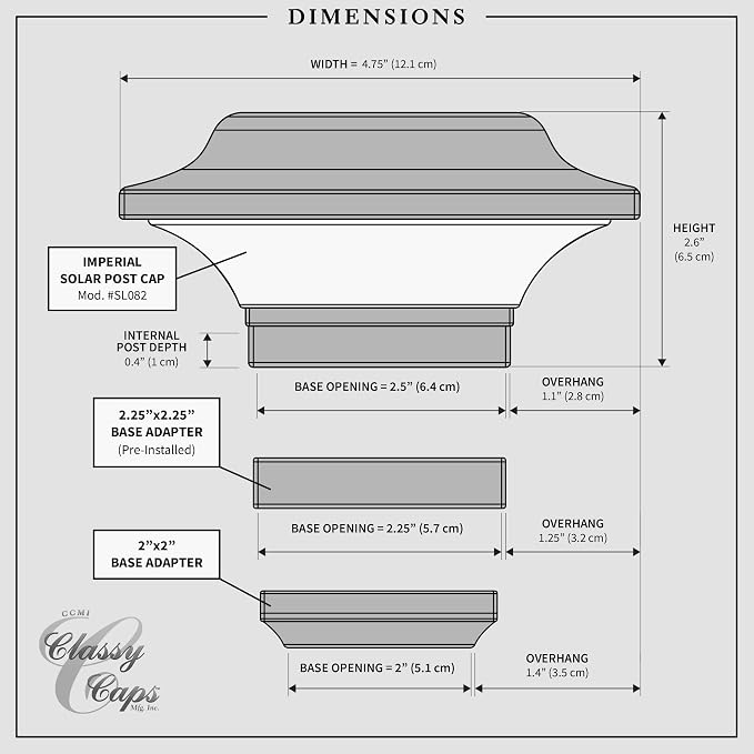 Classy Caps 2x2 Imperial Solar Post Cap - Fits 2"x2", 2.25"x2.25", and 2.5"x2.5" Deck & Fence Posts - Warm & Cool Light Modes - Black Cast Aluminum - Heavy-Duty - Mod. SL082B