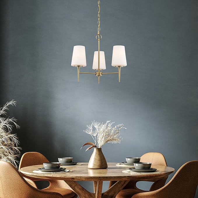 Montgomery 3-Light Chandelier | Brushed Gold Finish with White Frosted Glass Shade | Adjustable Hanging Height to 82.75" | Uses E26 Medium Base Bulb (Gold, Chandelier)