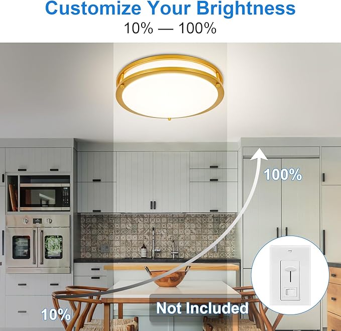 DLLT Flush Mount LED Ceiling Light: 13 Inch 2Pack 5CCT (3000K-6000K) & Dimmable Ceiling Light Fixtures for Bedroom Hallway - 24W Modern Gold Super Bright Kitchen Lighting Fixtures Ceiling