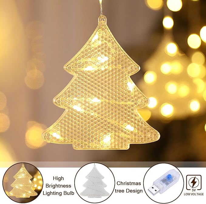BLOOMWIN Christmas Window Lights Indoor - 2M 160 LED Christmas Window Decorations, Snowflake Curtain Hanging Fairy String Icicle Lights for Xmas Noel Bedroom Holiday Home Outdoor, Warm White USB