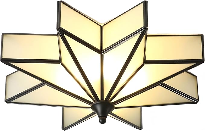 LIGHTLAND 19.7 Inch Flush Mount Star Ceiling Light, 4 Lights Brass Ceiling Lamp with Glass Lampshade, Art Deco Close to Ceiling Light Fixtures for Bedroom Living Room Entryway Hallway, Black