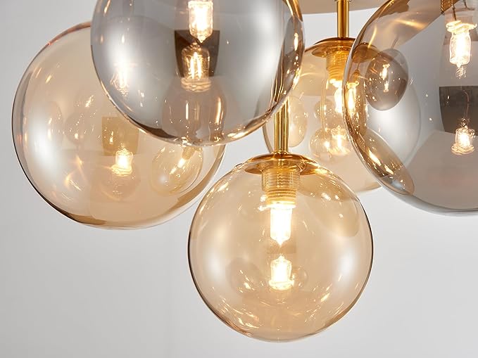 Shrine Lighting Gold Bubble Glass Ceiling Light, Flush Mount Ceiling Light for Living Room, D14'' x H12'', G9*4 Sockets, Globe Glass Shade & Gold Finish Frame