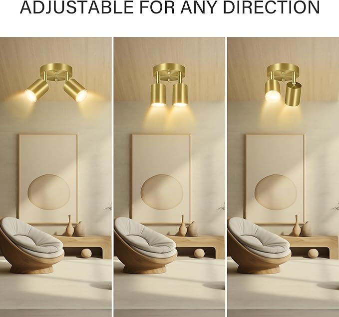 BoostArea LED 2 Light Track Lighting Kit, LED Track Lighting Fixtures, Gold Round Ceiling Spot Lighting, Flexibly Rotatable Light Head for Kitchen, Living Room, Bedroom, GU10 Bulb Not Included