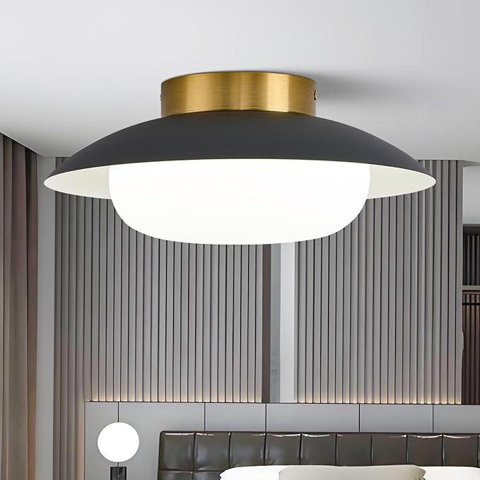 Modern LED Semi Flush Mount Ceiling Light Fixture,Energy Saving 24W Non Dimmable,Black and Gold,Easy to Install,for Hallway Bedroom Kitchen Bathroom Closet Entryway Laundry Room,5000K(11.81")