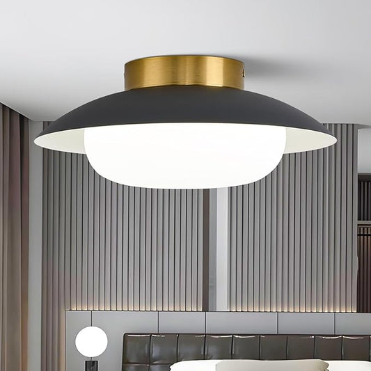 Modern LED Semi Flush Mount Ceiling Light Fixture,Energy Saving 24W Non Dimmable,Black and Gold,Easy to Install,for Hallway Bedroom Kitchen Bathroom Closet Entryway Laundry Room,5000K(11.81")