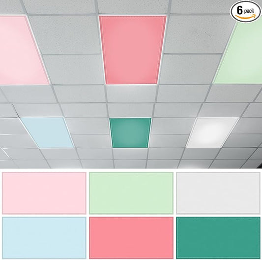 QOUBAI 6PCS Fluorescent Light Covers, 4x2 Feet Magnetic Light Cover Fluorescent Lights Shade Panel Positive Inspirational Ceiling Light Filter for Office Classroom Home Drop Ceiling Pastel Pink Green