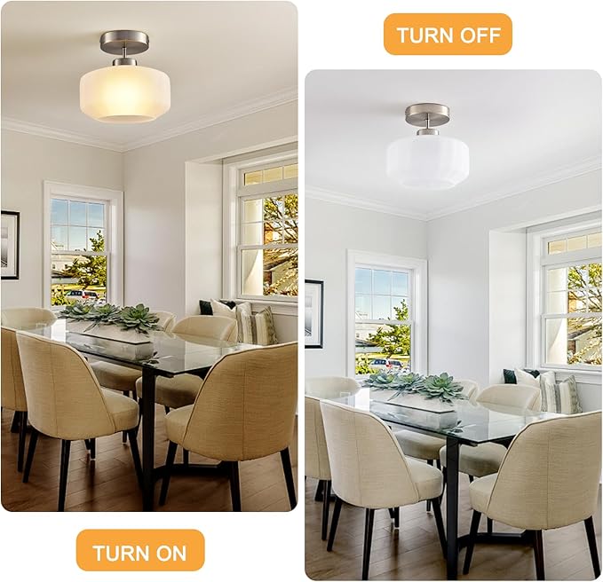 Industrial Nickel Matte Light Fixtures Ceiling Mount, with Frosted Glass Shades Semi Flush Mount Ceiling Light, for Hallway Fixtures Kitchen, Foyer