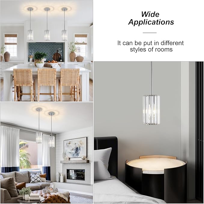 3 Pack Chrome Modern Pendant Lights Mini Chandelier Kitchen Island Pendant Lights Hanging Light Fixtures Adjustable Crystal Chandelier Fixture for Island Dining Room Hallway Bedroom