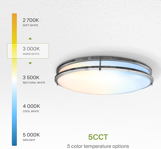 ASD LED 24" Oval Flush Mount Lighting, Close to Ceiling Light Fixture | 5CCT, Dimmable, ETL Listed | 38W 3289LM 2700-5000K 120V | Low Profile Double Ring Lamp | Nickel, 2 Pack