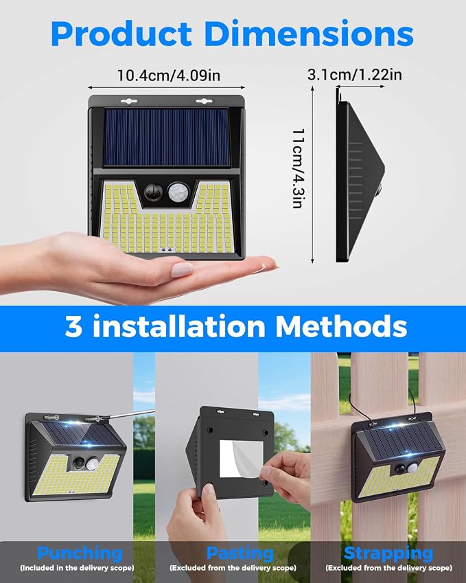 Peasur Solar Powered Lights Outdoor, 140LED 16Pack Motion Sensor Light Outside, IP65 Waterproof Fence Security Lighting with 3 Modes for Yard Wall Garden Cool White
