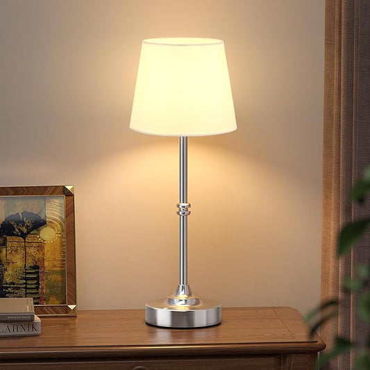 Kakanuo Rechargeable Cordless Table Lamp Silver - 1 Pack 4000mAh Battery Operated Lamp, 3000K Warm Light, Touch Control Stepless Dimming, for Bedside, Dining Table, Home Decor