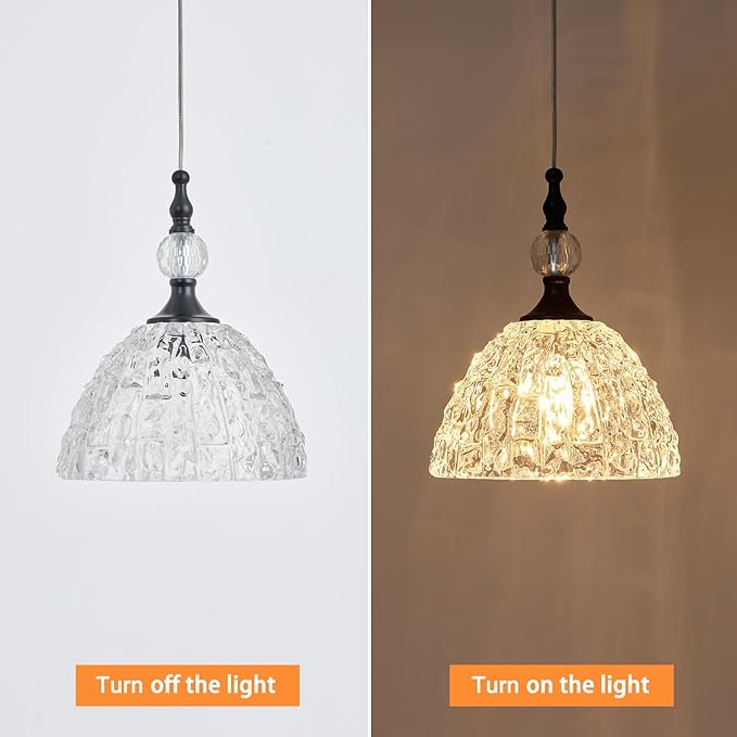 Modern Black and Glass Pendant Light 7.68 in Globe Kitchen Island Lighting Fixture with K9 Crystal Vintage Small Dining Room Light Fixture Lamparas De Techo Modernas Colgantes Para Sala Comedor 2 Pack