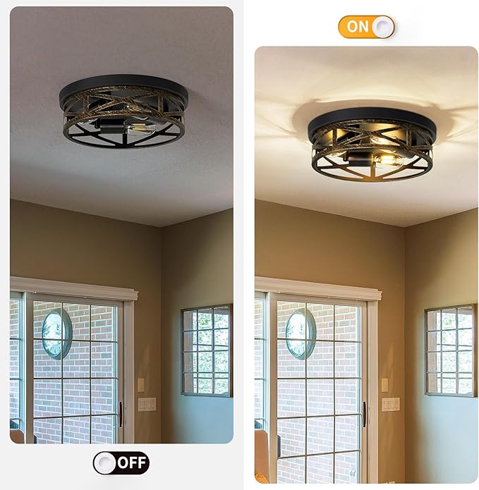 ZHU YAN 2 Pack Flush Mount Ceiling Light,3-Light Vintage Farmhouse Ceiling Light,Kitchen Lighting Fixtures,Light Fixtures Ceiling Mount for Hallway,Entryway,Bedroom,E26 Base