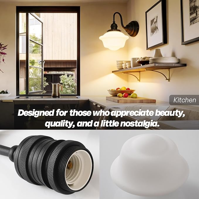 Vintage Wall Sconce Light Hardwire Black Bathroom Vanity Light with Frosted Milk White Gyro Glass Shade Modern Farmhouse Wall Lamp Fixture for Bathroom Mirror Living Room Bedroom Indoor