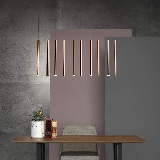 CANALIS 10 Mini Pendant Lighting Copper - LED Hanging Light Fixture for Kitchen Island, Bar, Foyer - Cluster Pendants - Dimmable, Adjustable Wire, Lamp Bulb Included