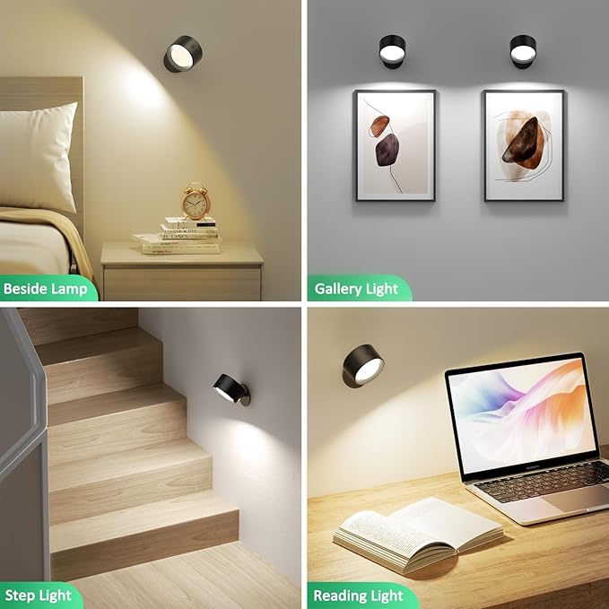 Lightbiz LED Wall Lights with Remote, Wall Mounted Sconces 3000mAh Rechargeable Battery Operated 3 Color Temperatures & Dimmable Magnetic Ball 360°Rotation Cordless Wall Light for Bedroom Bedside