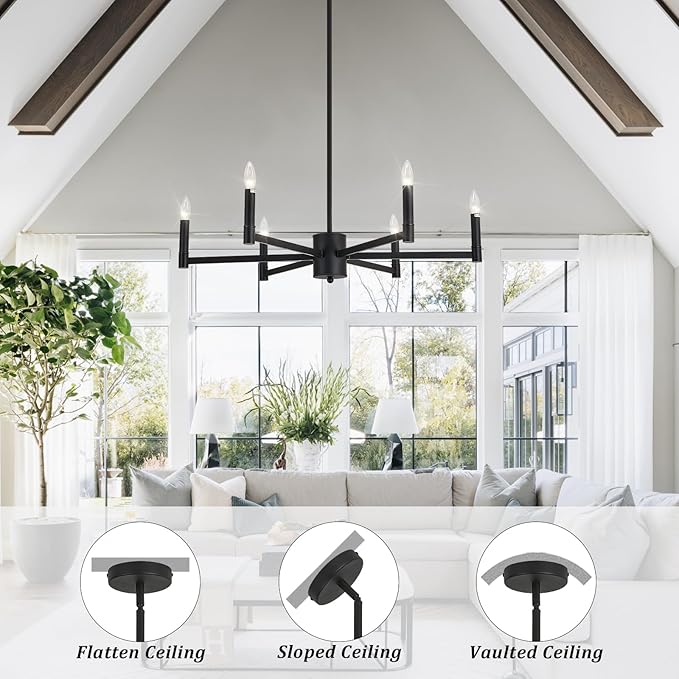 ASGYISA 6-Light Candle Chandeliers Modern Black Farmhouse Ceiling Light Fixture Industrial Pendant Lighting for Dining Room Living Room Bedroom Kitchen Island Foyer, 35inch, L-2201