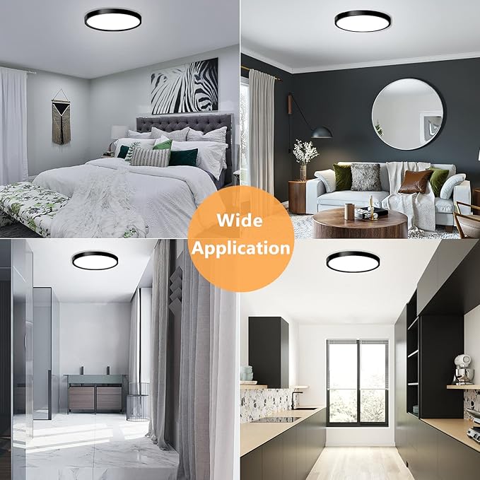 4 Pack Flush Mount LED Ceiling Light Fixtures, 9 Inch Modern Black Light Fixtures, 18W 5000K Low Profile Slim Flat Surface Mount Ceiling Lights for Kitchen, Hallway, Laundry, Stairwell