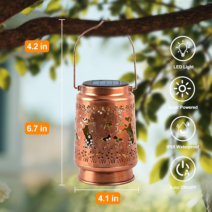 Mothers Day Gifts, Solar Lanterns Outdoor Waterproof, Dog Garden Decor for Yard Porch Lawn Patio Pathway, Hanging Solar Lights Birthday Gifts for Women Mom Grandma Sister Friend