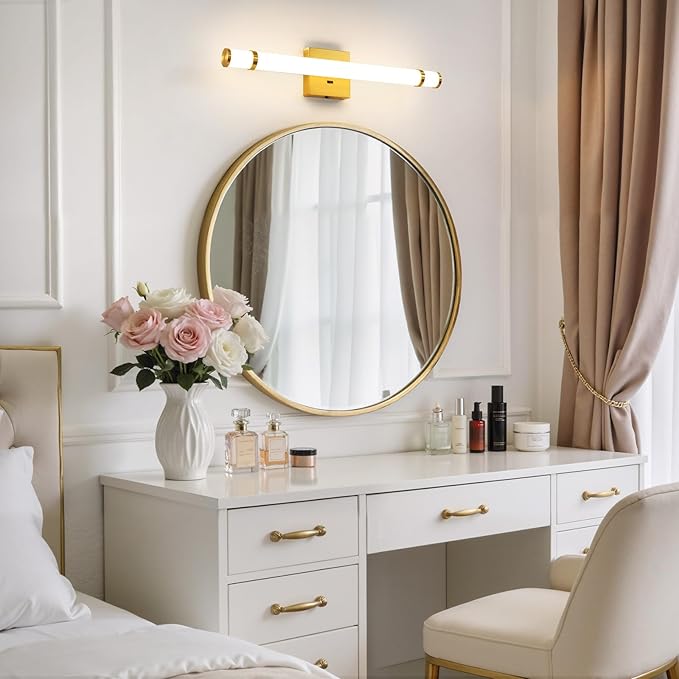 Gold Bathroom Vanity Light Fixtures 23 Inch Modern LED Vanity Lights Bar for Bathroom with Acrylic Shade 14W 5CCT Dimmable Bathroom Sconces Wall Lighting Over Mirror (Built-in Dimmer)