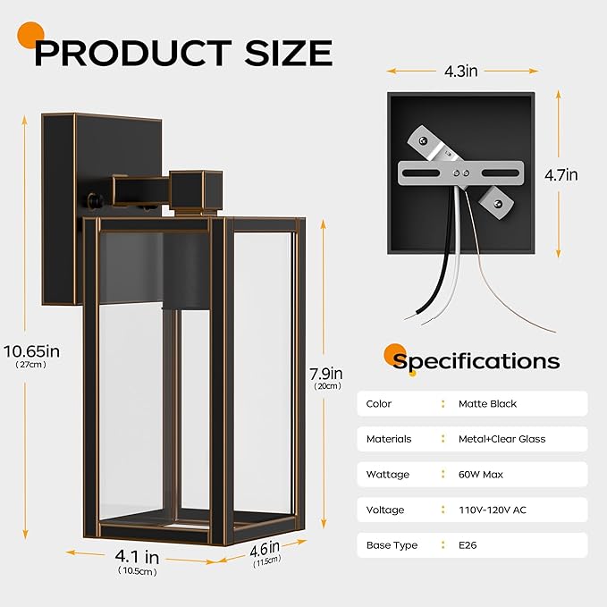 WIHTU Outdoor Lights for House, LED Exterior Front Porch Light Fixtures for Outside, Waterproof Wall Light Outdoor, Sconce Lights for Patio, Garage, Doorway, Entryway (Black with Gold Rim)
