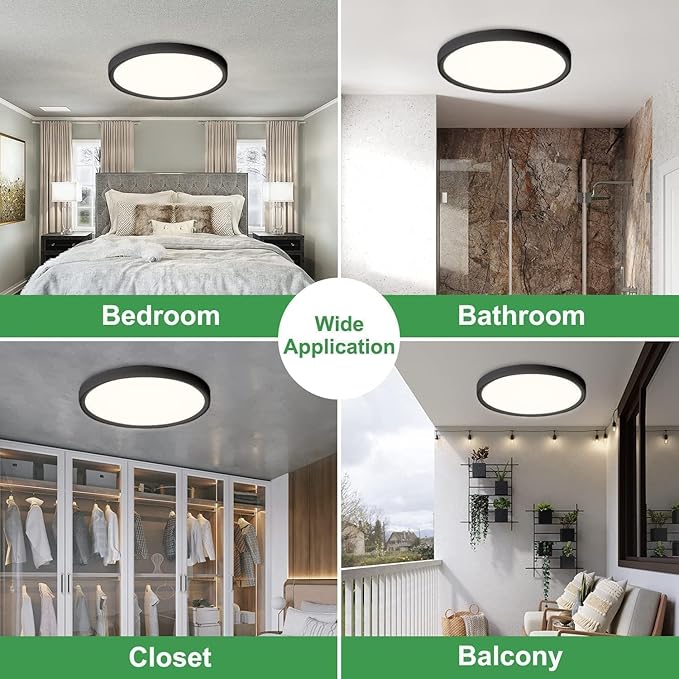 6PK 15.8 Inch Dimmable LED Flush Mount Ceiling Light, 32W, 3480LM, 2700K/3000K/4000K/5000K/6000K, Round Flat Panel Low Profile Ceiling Light Fitures for Hallway, Kitchen, Bedroom, Black