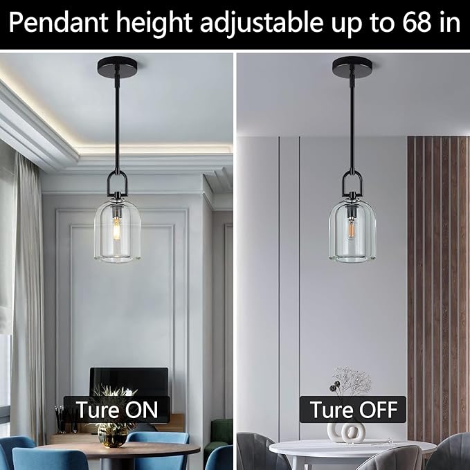 Modern Black Pendant Lights Kitchen Island Ceiling Chandelier Indoor Thick Crystal Hanging Light Fixtures for Kitchen Living Room Dining Room Bedroom（2Pack）