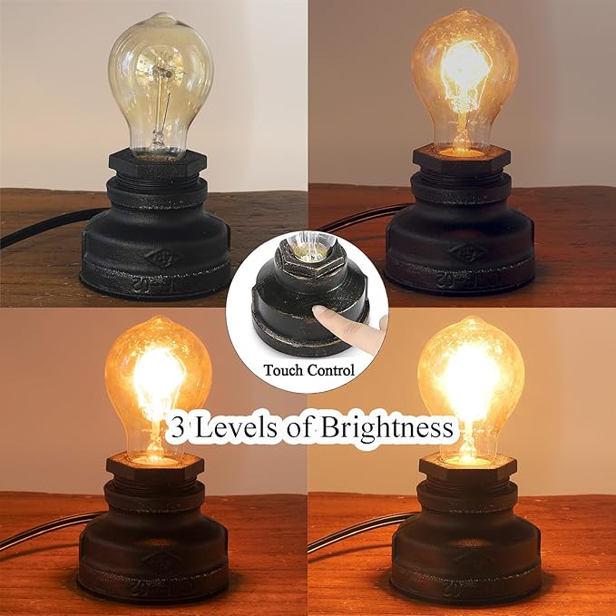 Touch Control Table Lamp Vintage Desklamp Small Industrial Touch-Light Bedside Dimmable Nightstand-Lamp Steampunk AccentLight Edison Lamp Base Antique Night Light for Living Room Bedroom