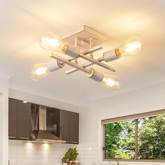 Industrial 4-Light Semi Flush Mount Ceiling Light Fixture, 3 Pack Modern White Gold Chandelier Lighting, Farmhouse Sputnik Ceiling Lamp, E26 Base Pendant Lamps