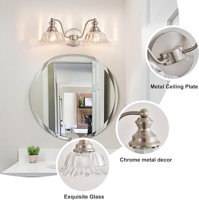 XIEDUN Brushed Nickel 2 Light Vanity Lights Fixture Lights for Bathroom