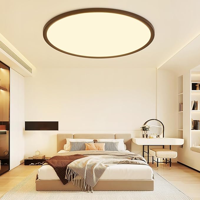 16 Inch Flush Mount Ceiling Light with Remote, 36W Dimmable LED Fixture 3600LM, 3000K-6500K Adjustable, Round Ceiling Lamp for Bedroom, Kitchen, Living Room, Dining Room, Bathroom, Black
