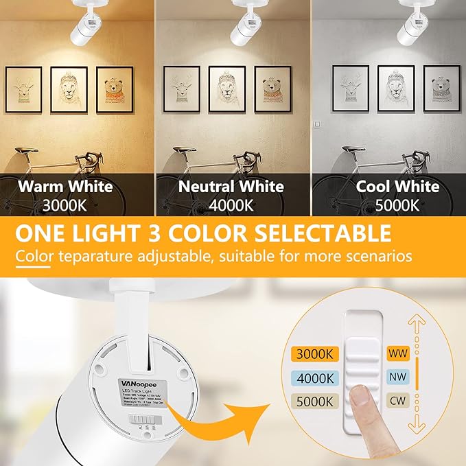 VANoopee 3-Color Zoomable LED Ceiling Spotlight Flush Mount Adjustable Spotlight Directional Dimmable Spot Lights Indoor Bright Accent Fixture for Living Room Bedroom - CRI90 15-55° 20W 2000lm White