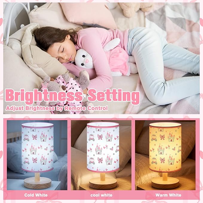 Glooglitter Pink Bow Table Lamp 3 Colors Dimmable Lights Princess Room Bedroom Decor 9.72 x 5.12 Inch Pink Castle Bow Night Light Bedside Bedroom Lamps Decoration for Desk Birthday Gifts