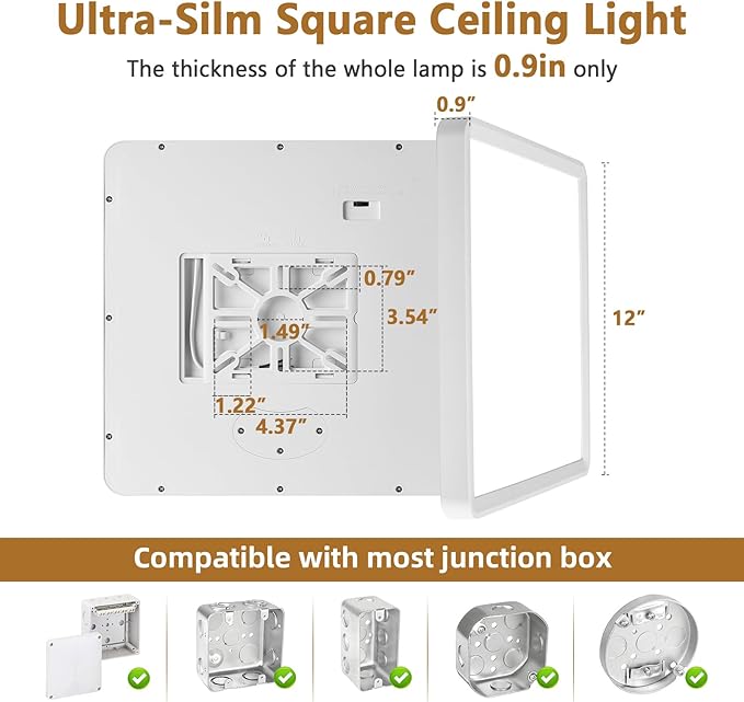 12 Inch 6PK Square LED Flush Mount Ceiling Light, 30W, 3000LM 3000K/4000K/6000K CCT Selectable, Square LED Flat Panel Ceiling Light Fixture for Bedroom,Kitchen,Living Room (White)